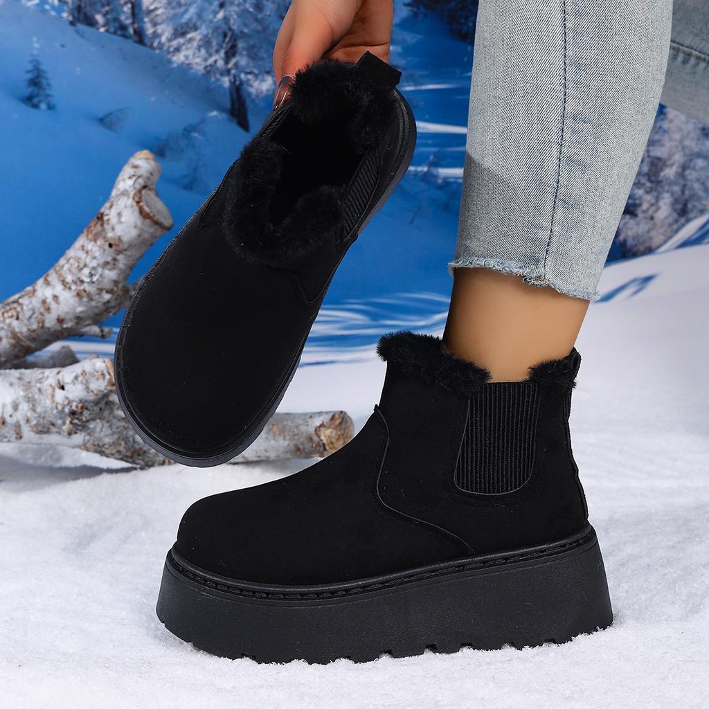 Fashion Winter Women Short Plush Warm Snow Boots New Fur Comfortable Chelsea Ankle Boots Thickened Fluff Flats Platform Ladies Shoes
