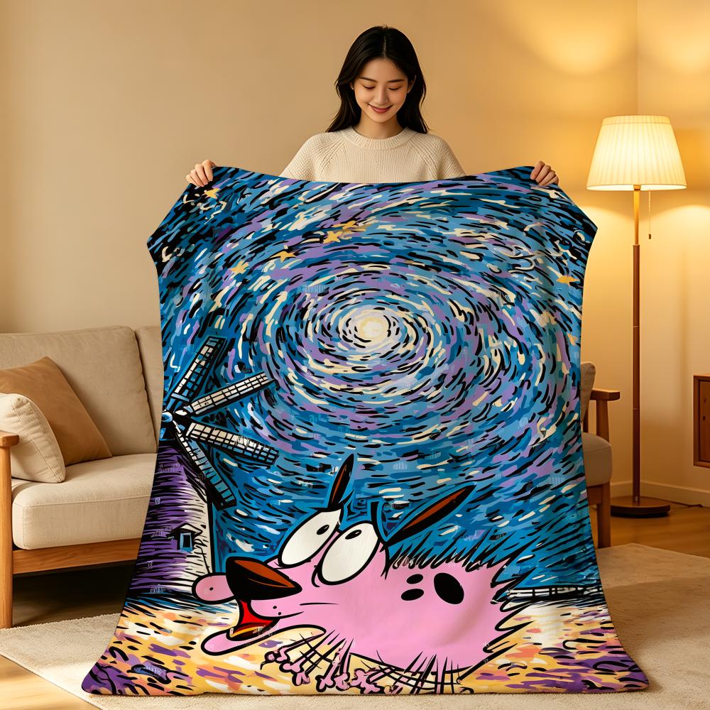 Cartoon C-Courage.t-the.C-Cowardly.D-Dog Throw High-Density Short Plush Blanket Soft Skin-Friendly for Sofa Nap Room