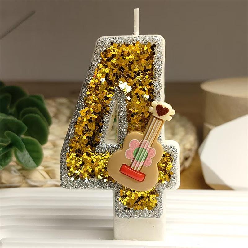 Creative Styling Design Cool Guitar Digital Candle Color Bright Birthday Cake Candle Decoration