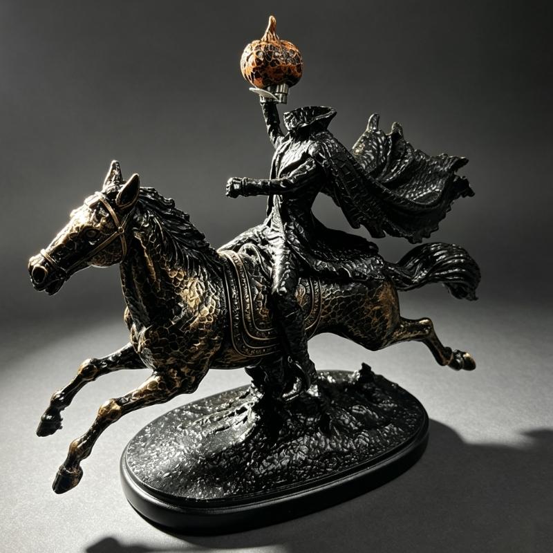 Halloween Headless Horseman Figurine Display Statue for Living Room Shelf Study Placement with Dark Fantasy Look and Textured Finish for Home