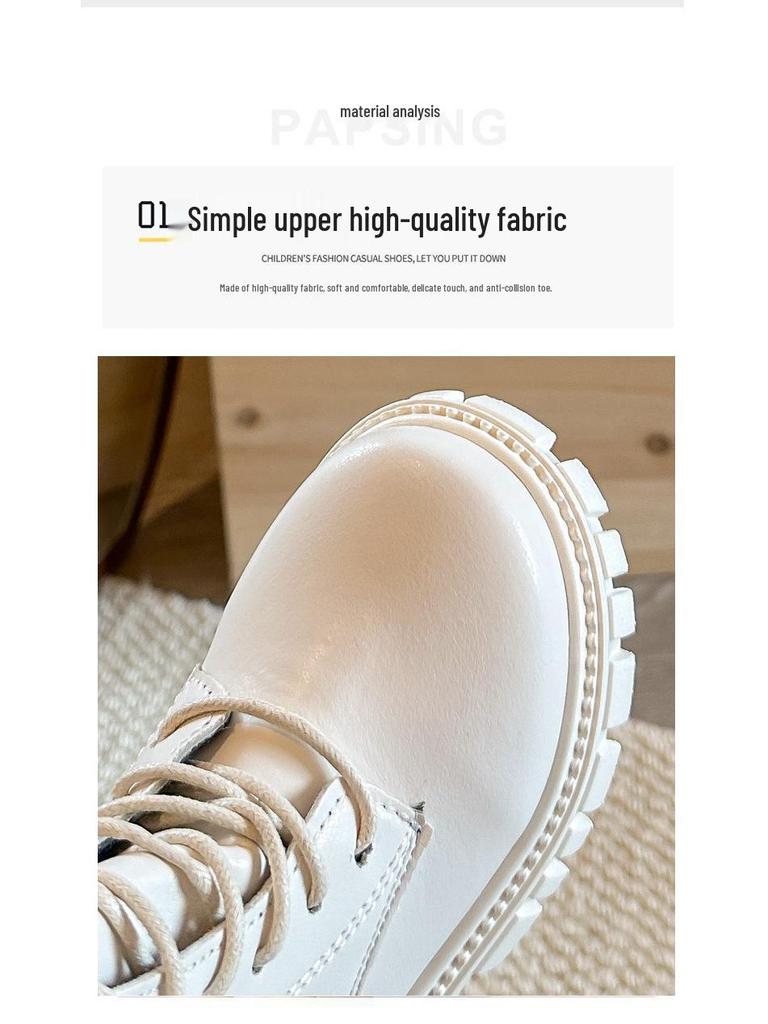 Stivali alti in pelle antiscivolo per bambini con cerniere laterali, Primavera/Autunno, Resistenti all'usura, Dr. Ispirate a Martens, Disponibili in Bianco Sporco e Nero.