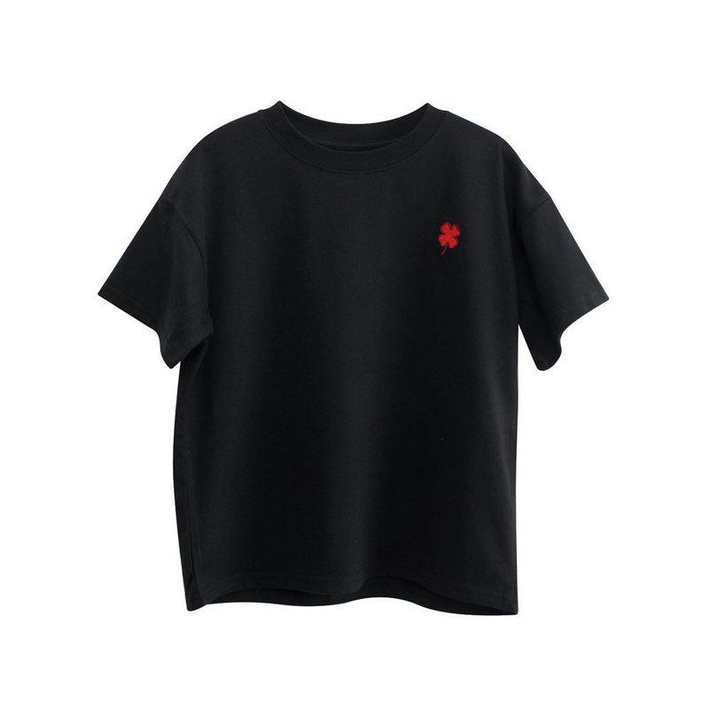 Children's Clothing Summer Children's Embroidered Clover Short sleeve T-shirt Boys and Girls Loose Clothes Medium and Big Children Cotton Top