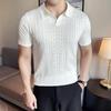 Sommer Herren V-Ausschnitt Poloshirt Hohlgestreiftes Jacquard Einfarbig Lässig Kurzarm Strick T-Shirt Herrenbekleidung