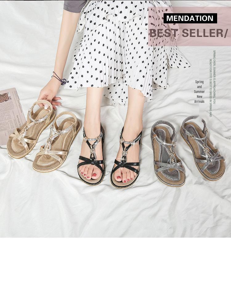 2024 Summer Bohemian Rhinestone Flat Sandals Women's Fashion