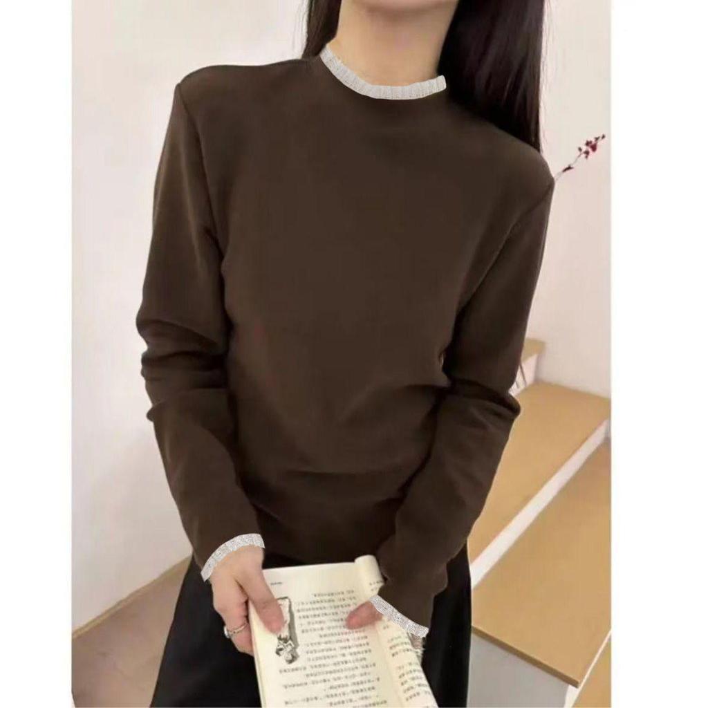Versatile Lace High Neck Long Sleeve Base Layer - Warm Stylish Autumn/Winter Inner Casual Top