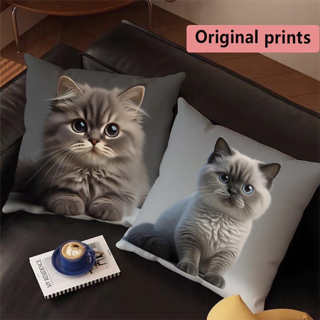 Cute Siamese & British Shorthair Cat Throw Pattern Cushion Cover Suitable For Sofa Bedroom Car Pillow Cover