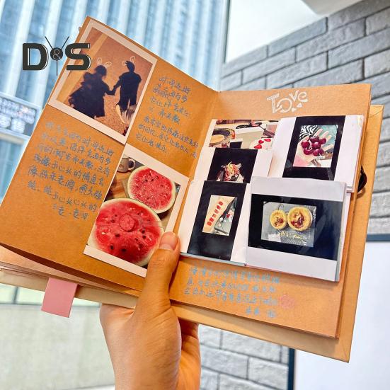 Accordion Photo Album Stretchable Kraft Paper Scrapbook Folding DIY Souvenir Book Scrapbook Album Gift for Wedding Birthday Graduation