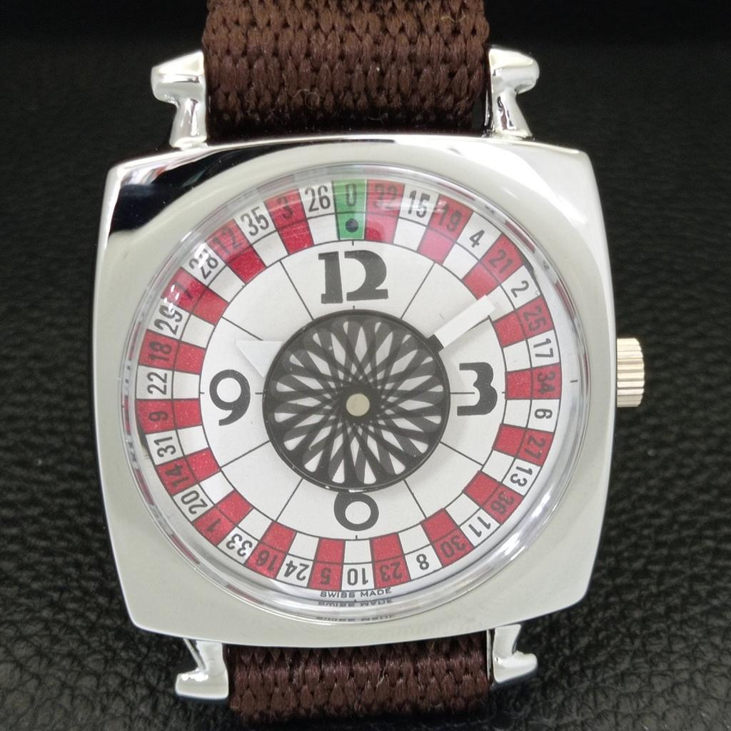 VINTAGE REFURBISHED HAND-WINDING ROULETTE SWISS MENS WHITE DIAL WATCH a700917-5 R205a-a700917