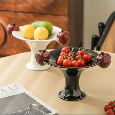 Simple Apple Ceramic Stilt Fruit Plate Black Ceramic Fruit Salad Dessert Bowl Candy Nut Jewelry Storage Plate Home Ornaments New