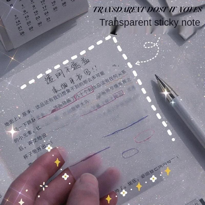 50 Sheets/set of Waterproof PET Transparent Memo Super Sticky Tearable and Reusable Student Paper Office Stationery Sticker