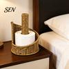 Decorative Tissue Holder Imitation Rattan Toilet Paper Holder, Round Woven Towel Dispenser, Functional Decor Boho Organizer for Bathroom Countertop