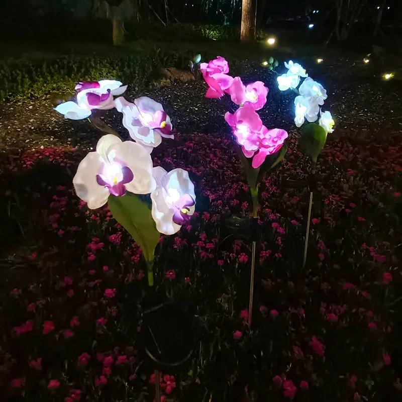 New Solar-powered Outdoor Lawn Lamp Courtyard Garden Decorative LED Lawn Ground Insert Lamp Simulated Phalaenopsis Flower Lights