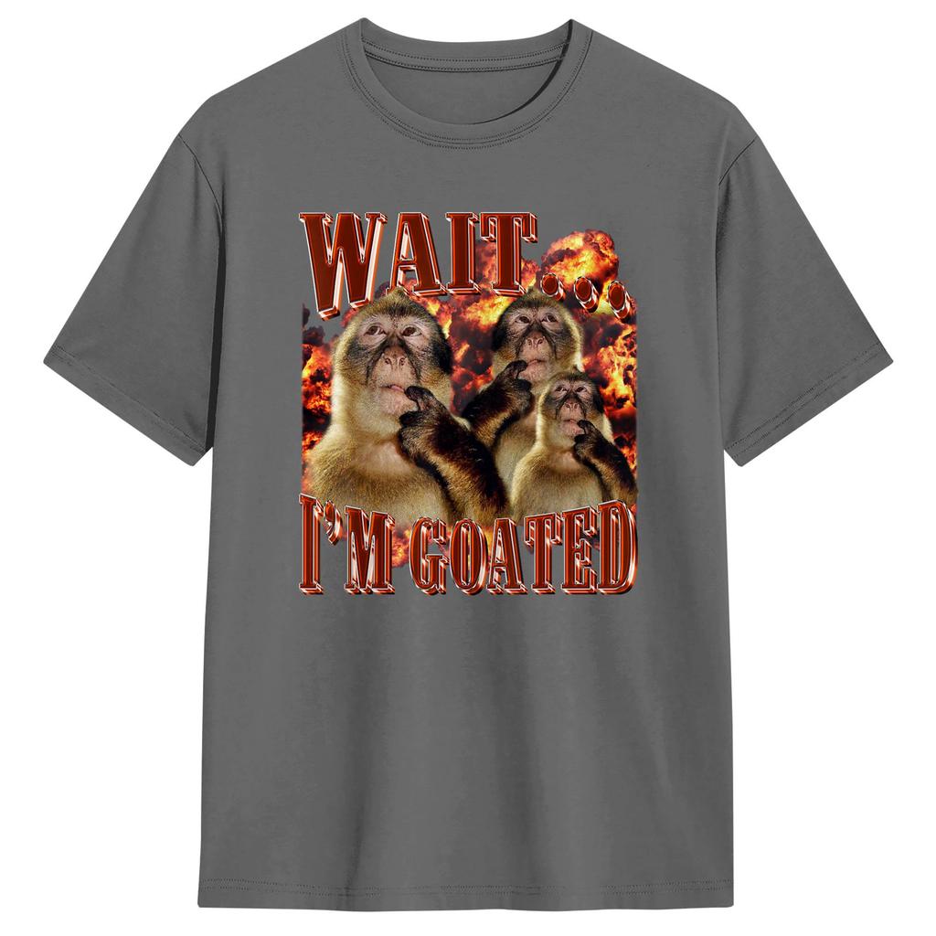 Unisex Women T Shirt Wait IM Goated Funny Hilarious Thinking Monkey Graphic TShirts YK Basic Pure Cotton Tops Plus Size XL