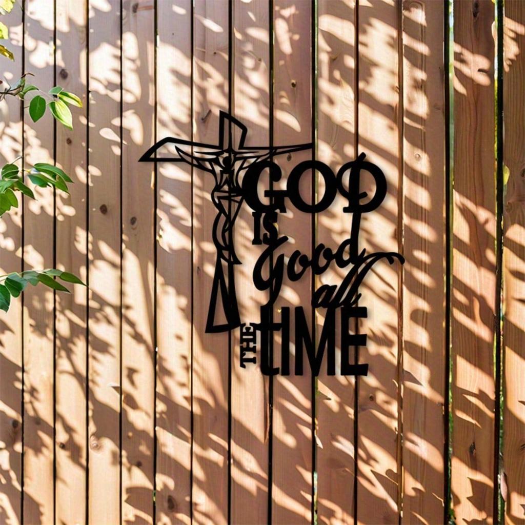 Metal Wall Plaque Religious Decor Christian Gift Star Cross Design Home Church Outdoor Black Iron