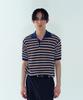 Noiseu Ribbed Striped Knit Polo Shirt - Navy