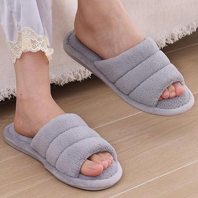 Goosecret Kuschelige Baumwollschuhe Damen Plüschige Fuzzy Hausschuhe Leichtgewichtige Zehenfreie Indoor-Sandalen Lässig Rutschfest Weiche Sohle