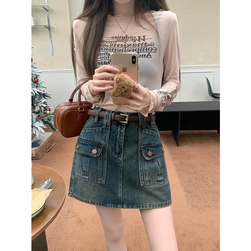 

Women s High-Waisted Denim Midi Skirt - Summer 2024 Slimming A-Line Retro Design S синий