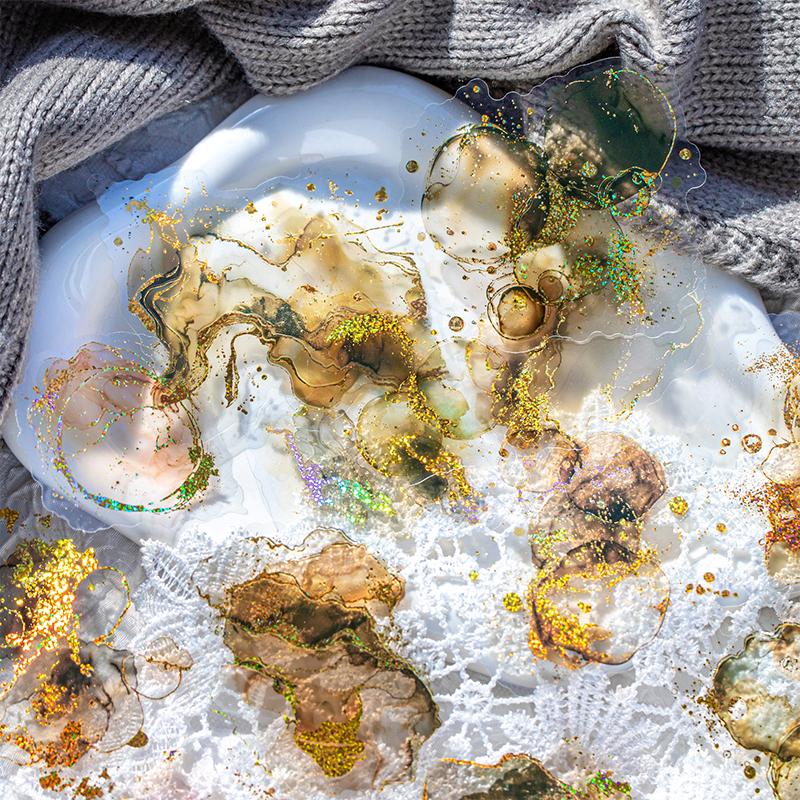 15 Sheets/bag PET Smudge Hot Stamping  Sticker Pack Handbook Material Cut Film Sticker Pack For Note Book Phone Case Decoration