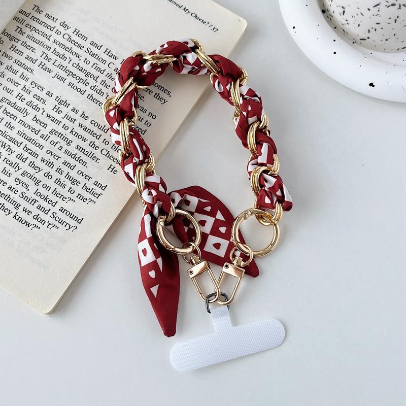 Stylish Silk Scarf Phone Lanyard Strap Hanging Chain Ring Cord With Patch Wrist Strap Phone Holder Detachable Rope