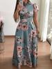 Women's Casual Printed Tie-Strap Maxi Dress Short Sleeves Dress