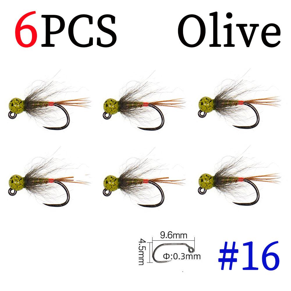 6PCS Jig Tungsten Bead Head Nymph Euro Nymph Fast Sinking Barbless Hook Fly Fishing For Trout Grayling Panfish Insect Baits Lure