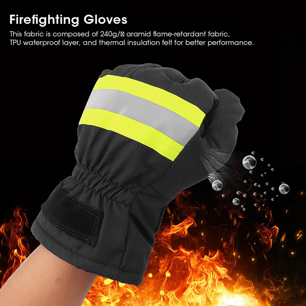 Flammhemmende Feuerwehrhandschuhe, hitzebeständig, wasserdicht, atmungsaktiv, Feuerwehr-Handschutzhülle, Schwarz und Gelb