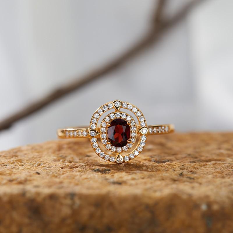 18K Gold Plated Natural Gemstone Ring Women Sapphire Garnet Topaz Diopside Fine Jewelry