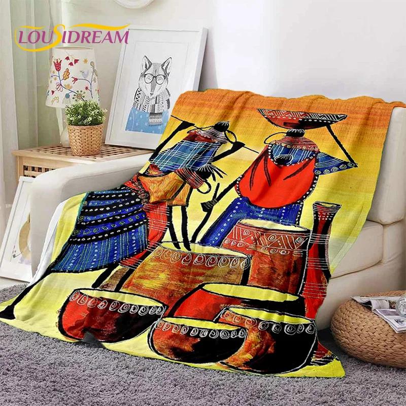 Cartoon Africa Ethiopian Custom Painting Art Soft Flannel Blanket for Bed Bedroom Sofa Picnic,Throw Blanket for Outdoors Leisure