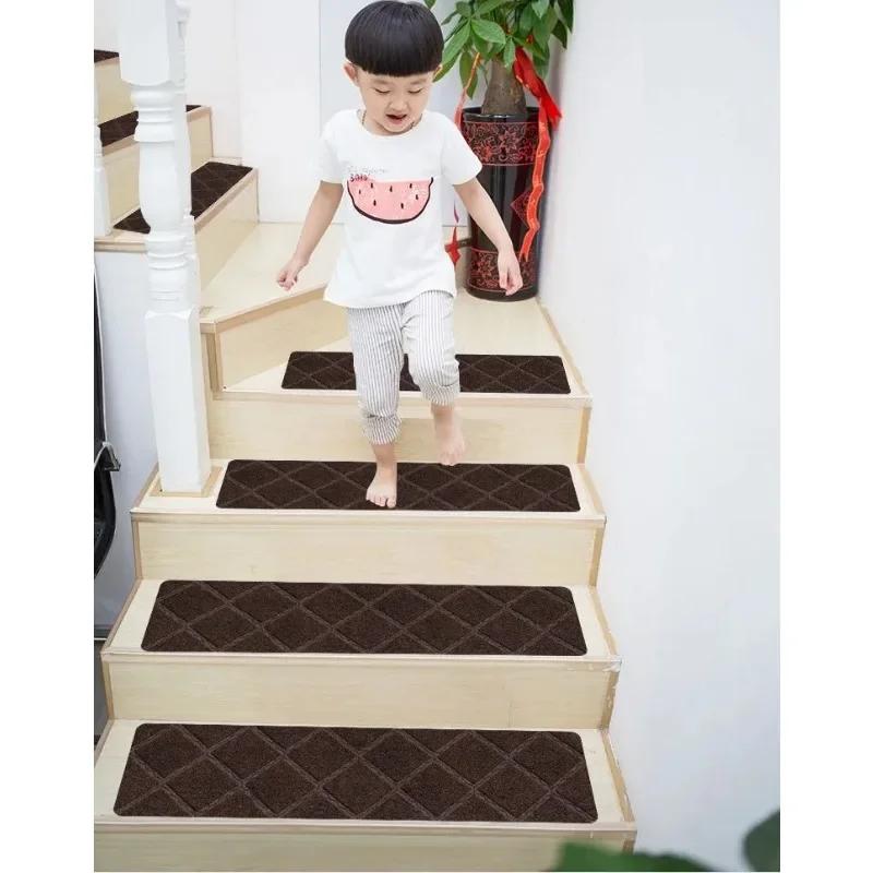 10Pcs Stair Treads Staircase Anti-Slip Mat 76x21cm Stair Carpet Treads Soft Fabric Noiseproof Stair Mats Machine Washable