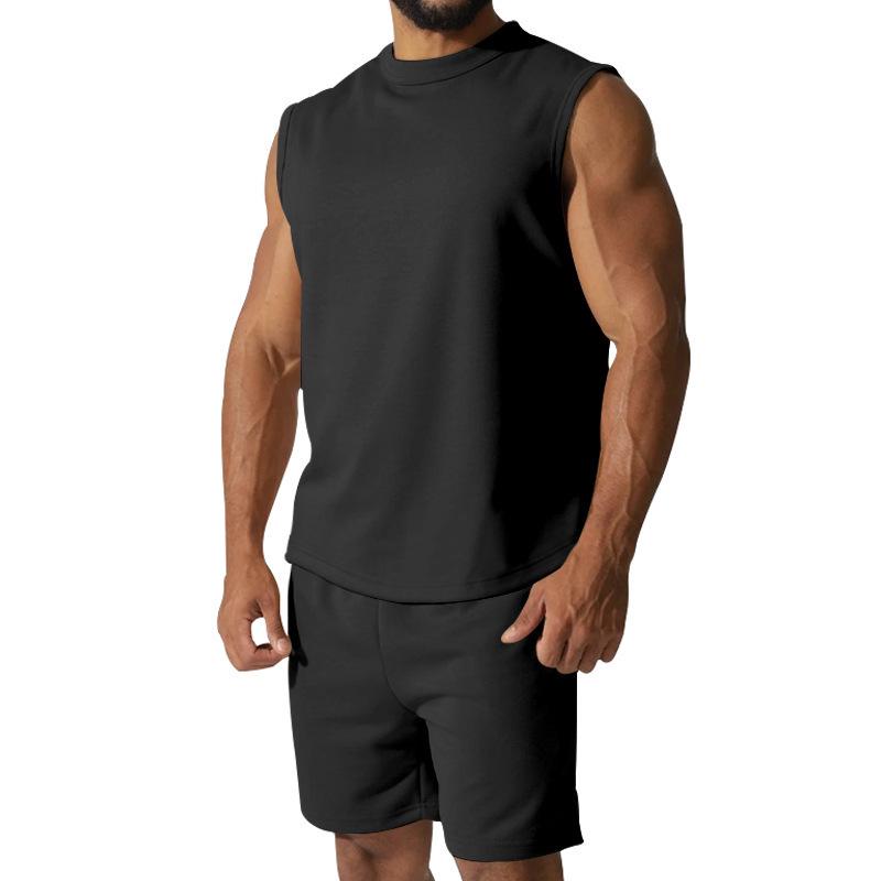 Men's Summer Sleeveless Sports Set: Casual Solid Color Tank Top & Shorts