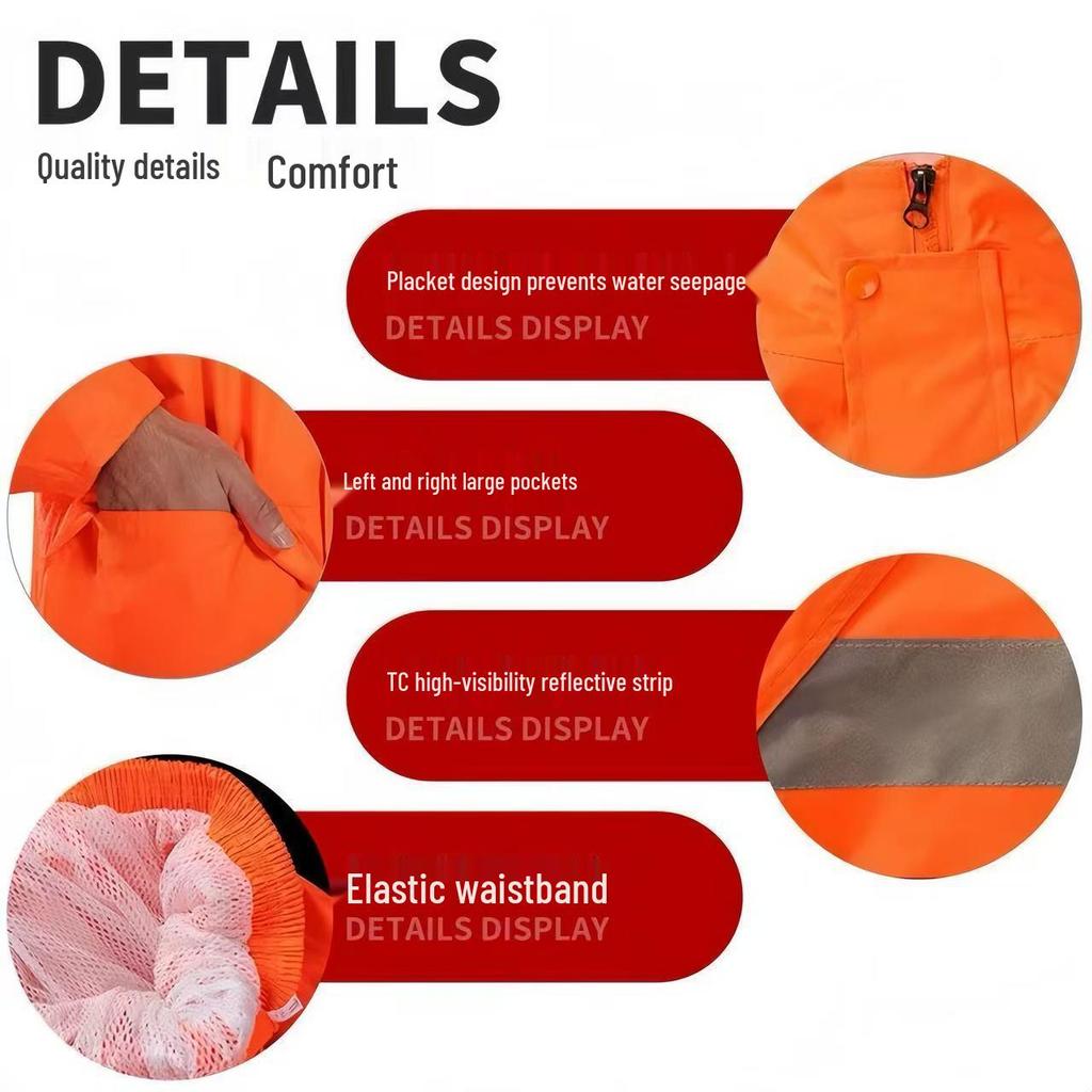Orange Reflective Double-Layer Trench Coat for Sanitation Workers - Thickened Fire Protection Raincoat Set