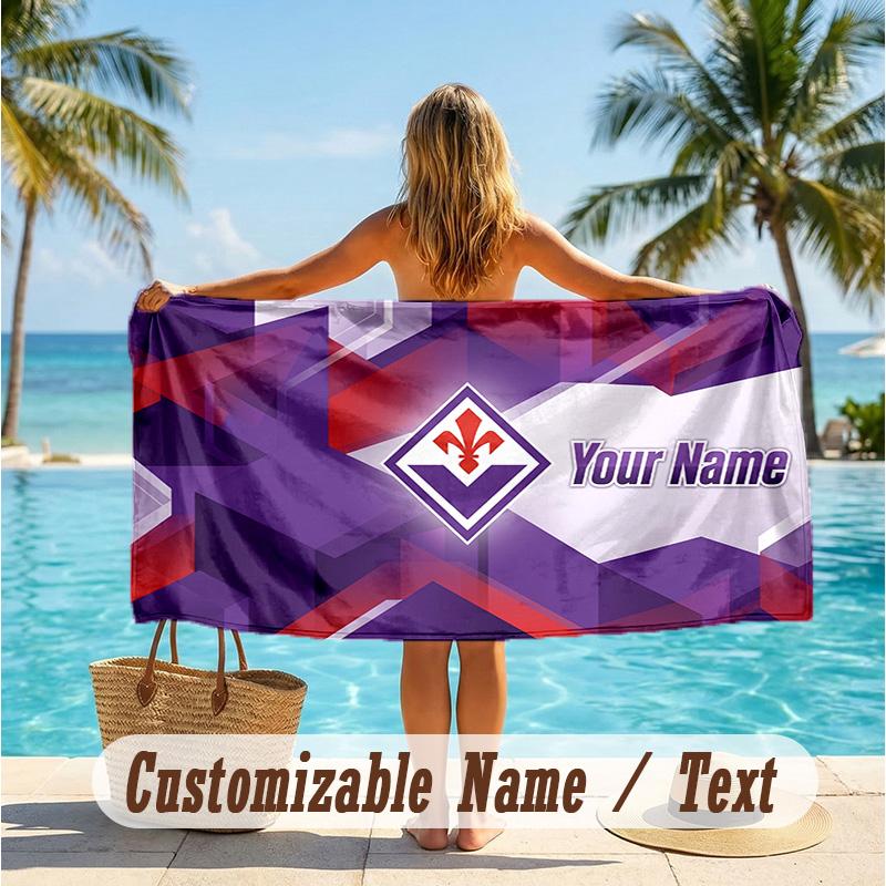 Custom Text Beach Towel, Soft Absorbent Swimming Multi-use TowelFiorentina FC