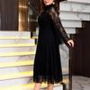 In-Stock Retro Stand Collar Lace Patchwork Bell Sleeve Formal Dress for Spring/Autumn – European & American Style