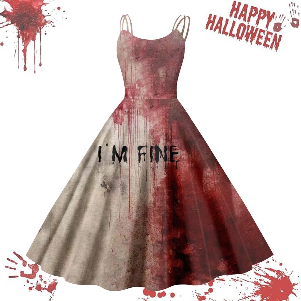 Kvinners avslappede Halloween-trykte seler vintage kjole