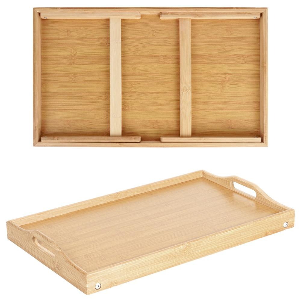 Stolik Bambusowy Śniadaniowy Pod Laptop Składany Taca Deska do Łóżka 2w1
