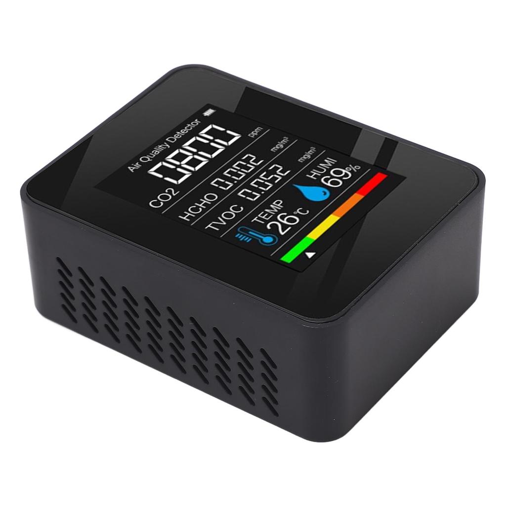 5 v 1 Monitor kvality vzduchu LCD barevný displej CO2 TVOC HCHO Teplota Vlhkost Multifunkční Vzduch