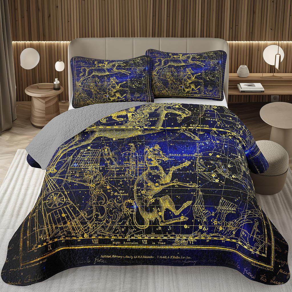 Zodiac Constellation Bedspread Queen/King/Twin Boho Exotic Coverlet Galaxy Star Quilted Bedding Set for Girls Women Room Decor