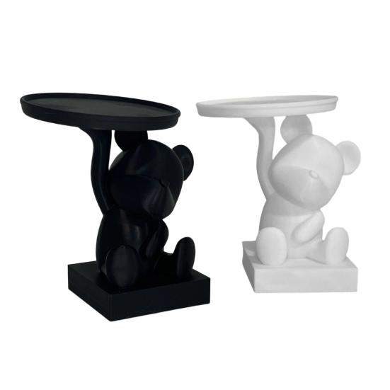 Bear Serving Tray Key Holder Decorative Bear Figurine with Dish Candy Lipsticks Earrings Jewelry Storage Display Stand Table Desk Organizer
