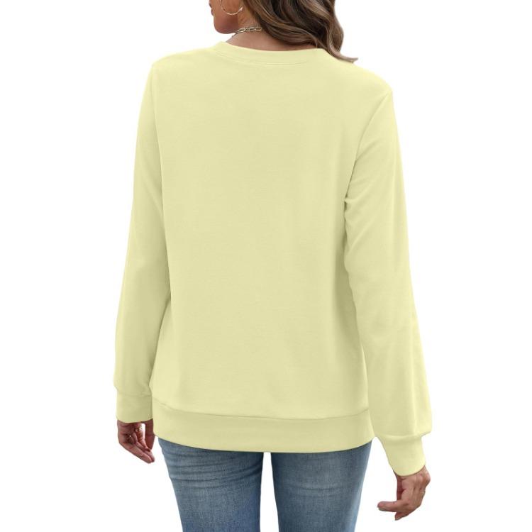 Lightweight Warm Women Casual Sweatshirt Long Sleeve V Neck Pullover With Pockets Fashion Color