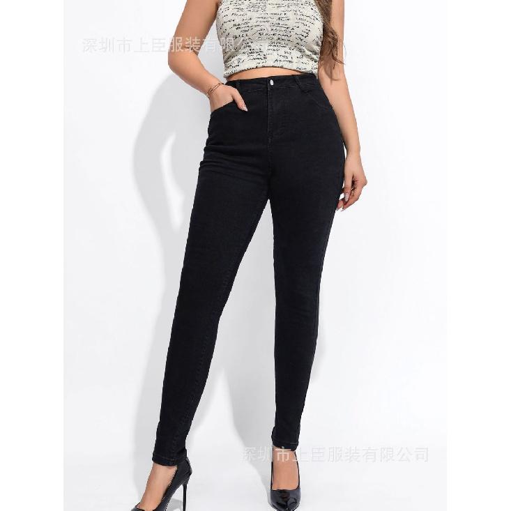 

2024 Джинсы с высокой талией женские облегающие весна и осень новый стиль утягивающие облегающие брюки с короткими штанинами высокая эластичность 36 чёрный