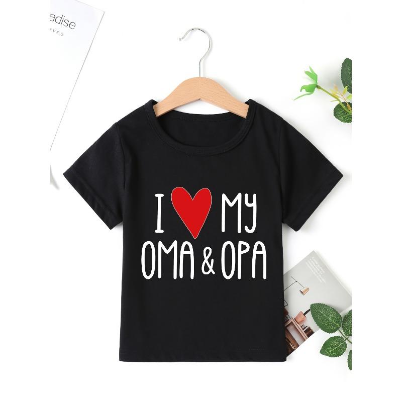 

European sizes Adorable I Love My Oma & Opa Letter Print Girls T-Shirt - Short Sleeve, Crew Neck - Perfect for Spring/Summer 98cm чёрный