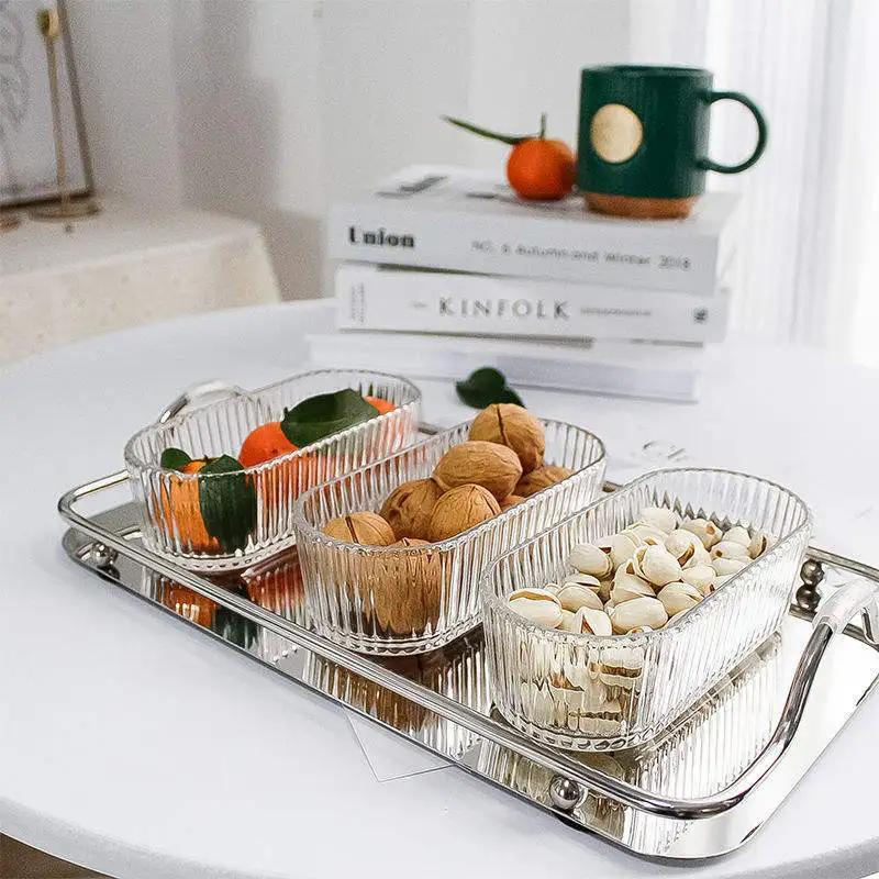 1 stück Transparent Gestreiften Glas Snack Platten Kleine Süßigkeiten Nüsse Container Küche Zubehör Trocken Obst Schüssel Home Party Servierplatte