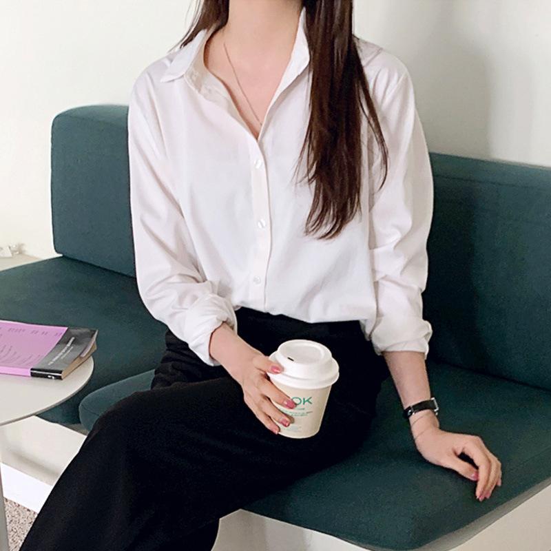 Long Sleeved Solid Color Shirt for Women In Spring Autumn Professional Loose Commuting Simple Versatile Covering Flesh Slimming Top Blouses & Shirts