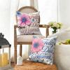 Feliz Dia MaMa Flowerss Cushion Cover Natural Linen Organic Fabric DoubleSided Printing Sofa Home Decor Gift Pillow Cover