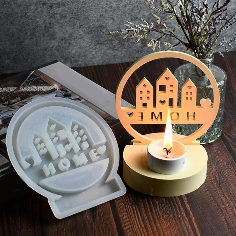 Home House Candle Holder Molds Love House Castings Moulds Candlestick Silicone Molds Plasters Molds for Home Decoration