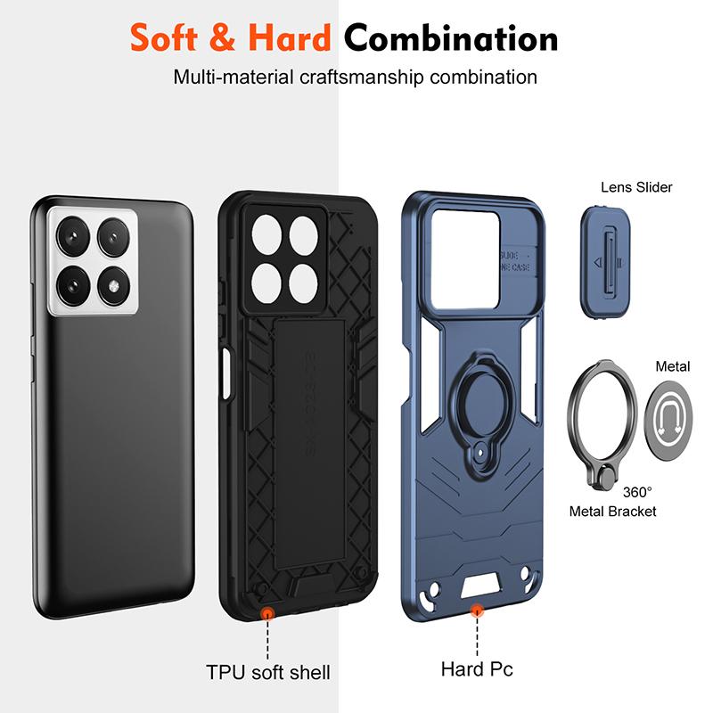 For POCO X6 Armor Rotate With Ring Stand Camera Lens Anti-Scratch CaseFor POCO X6 Pro Magnet Charge Cover For Xiaomi Poco X6 Pro