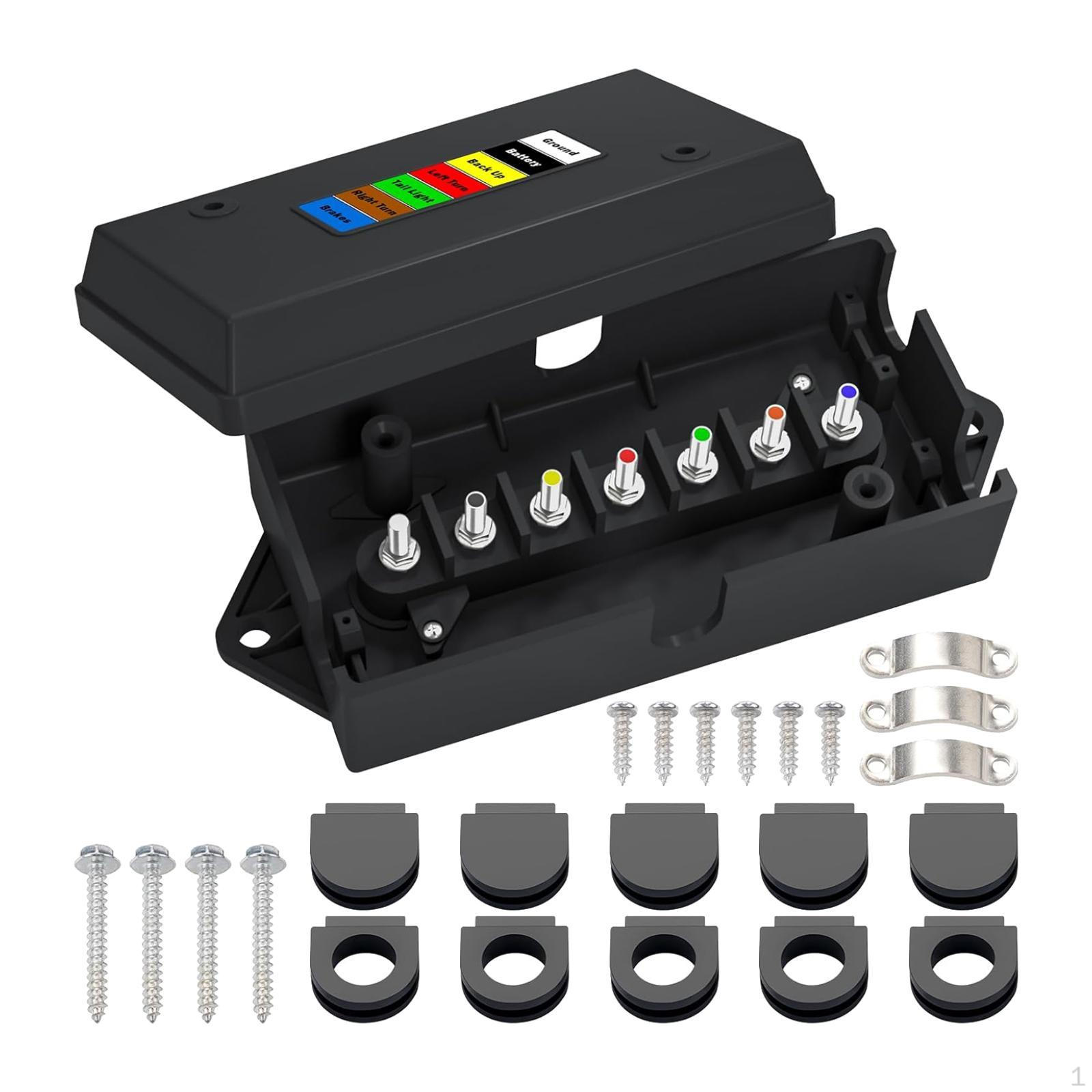 

7-контактна розподільна коробка для причепа, кольорово кодована фурнітура, герметичний захист, підключення електричних дротів для