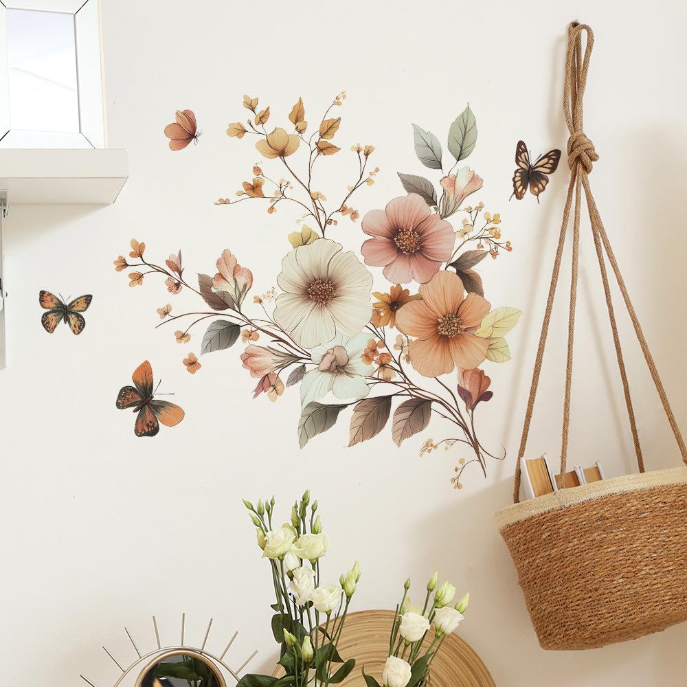 Creative Simulated Floral Wall Sticker Self-Adhesive Removable for Bedroom Living Room Hallway Closet Dorm Home Decor Art