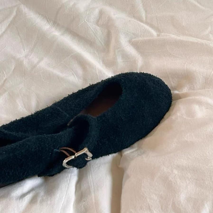 New Niche Design Round Head Soft Surface Pulling Feeling One-word Buckle with Flat Bottom Mary Jane Single Shoes