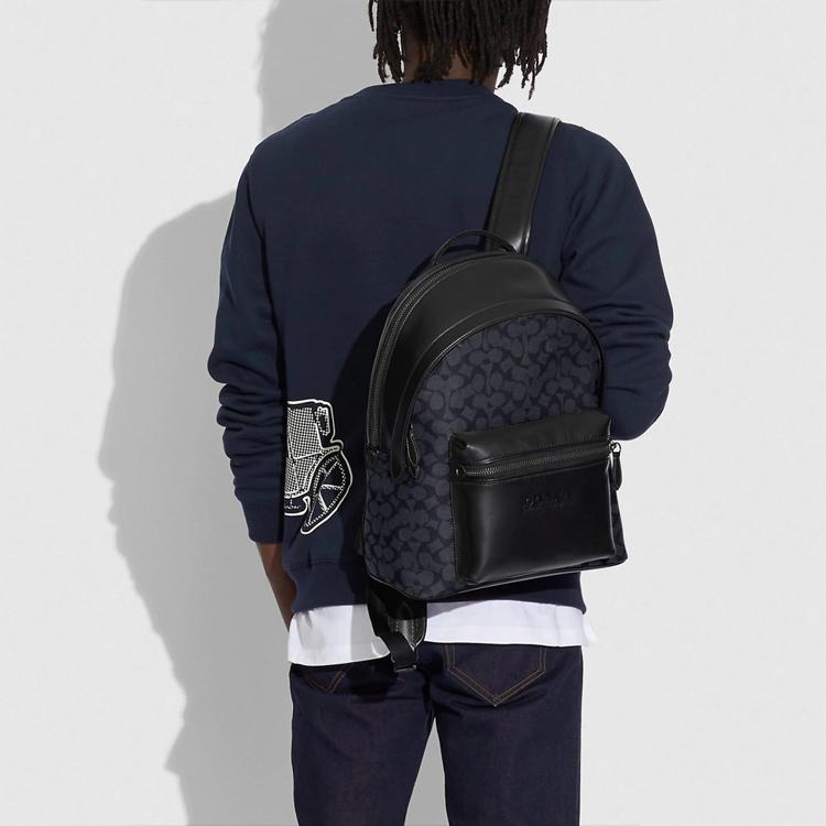 Coach Charter 30 Classic Logo Print Large Capacity Coated Canvas And Calfskin Backpack Men Backpack Black C2670-JICHR
